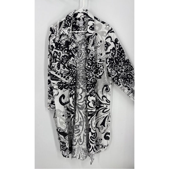Chico’s linen blend black gray floral print long duster tunic top 3/16/18 - Picture 1 of 9
